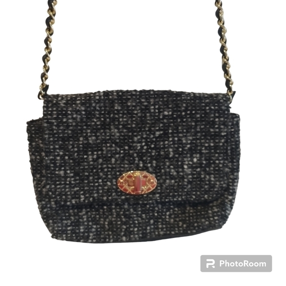 Talbots Handbags - Talbots Black Grey Tweed Classic Crossbody Bag